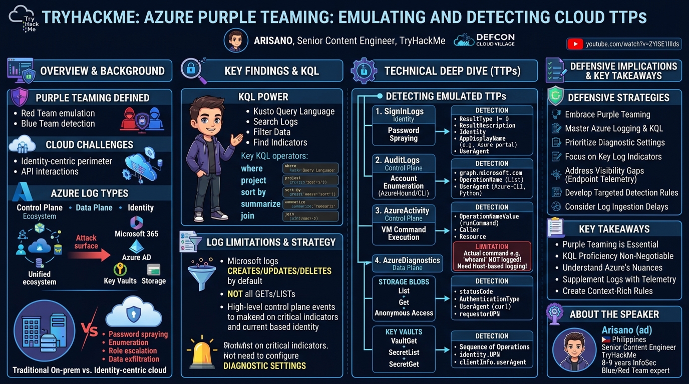 Visual summary for TryHackMe - Azure Purple Teaming: Emulating and Detecting Cloud TTPs