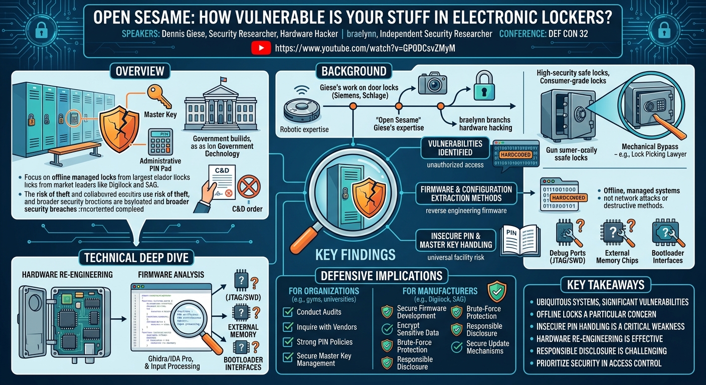Visual summary for Open Sesame: how vulnerable is your stuff in electronic lockers by Dennis Giese, braelynn