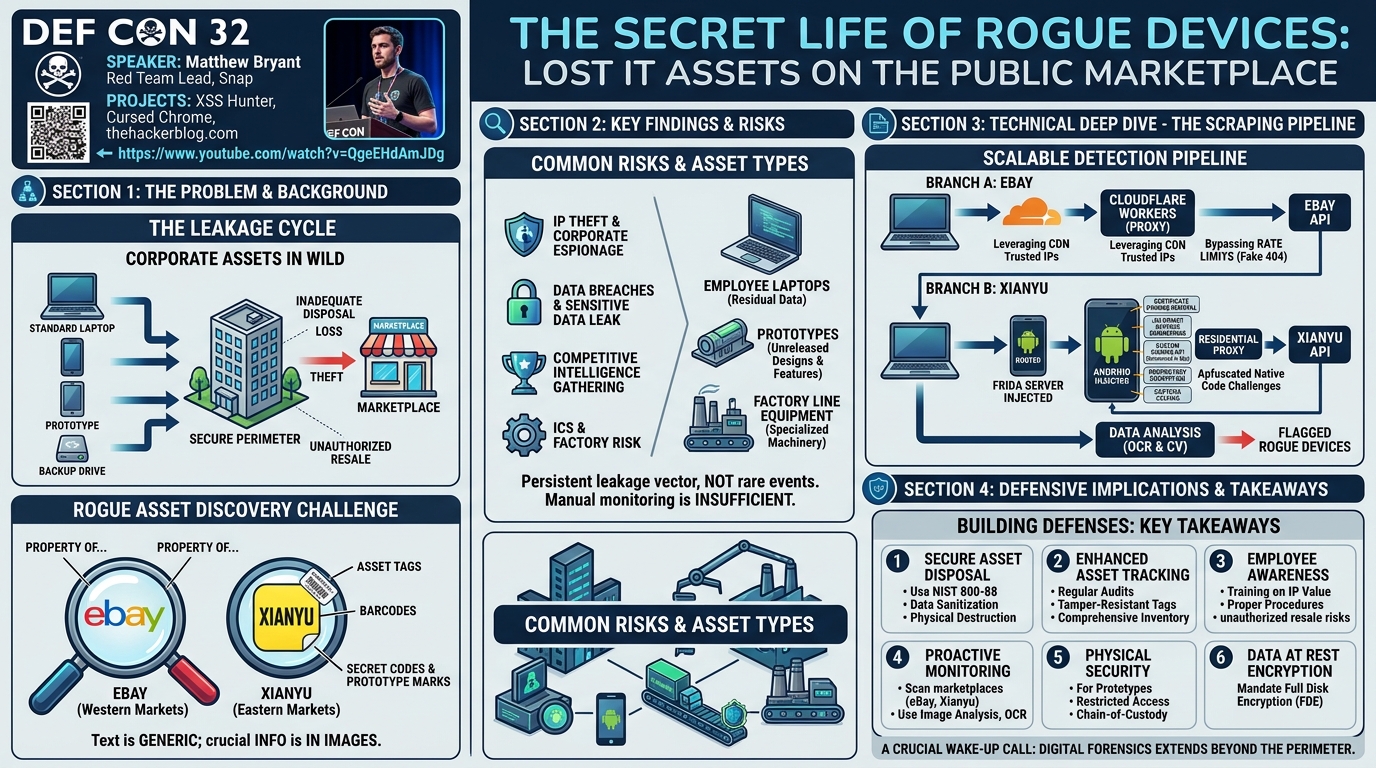 Visual summary for Secret Life of Rogue Device: Lost IT Assets on the Public Marketplace by Matthew Bryant