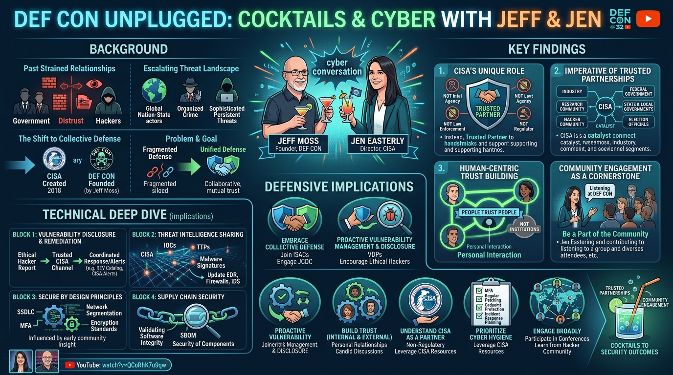 Visual summary for DEF CON Unplugged: Cocktails & Cyber with Jeff & Jen by Jen Easterly, Jeff Moss