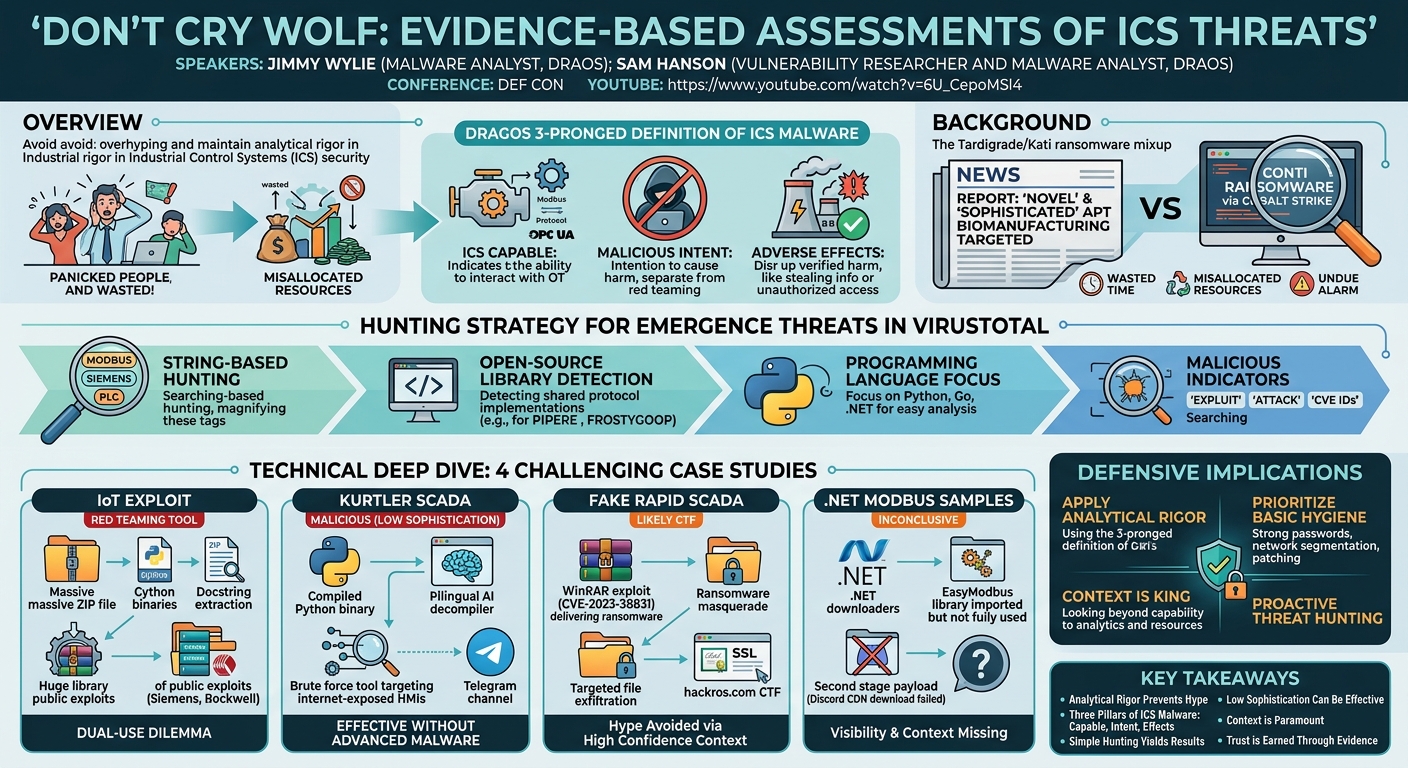 Visual summary for Don’t Cry Wolf: Evidence based assessments of ICS Threats by Jimmy Wylie, Sam Hanson