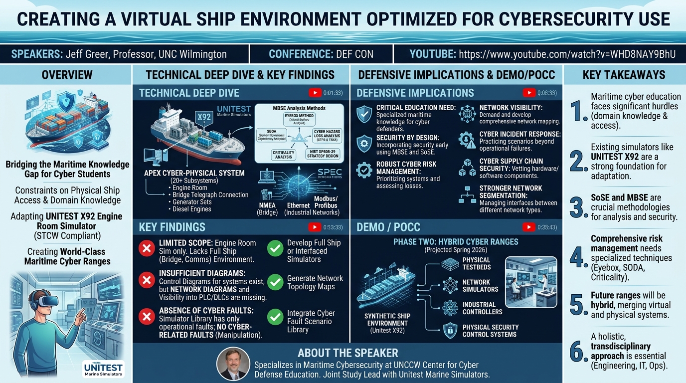 Visual summary for Creating a Virtual Ship Environment Optimized for Cybersecurity Use by Jeff Greer