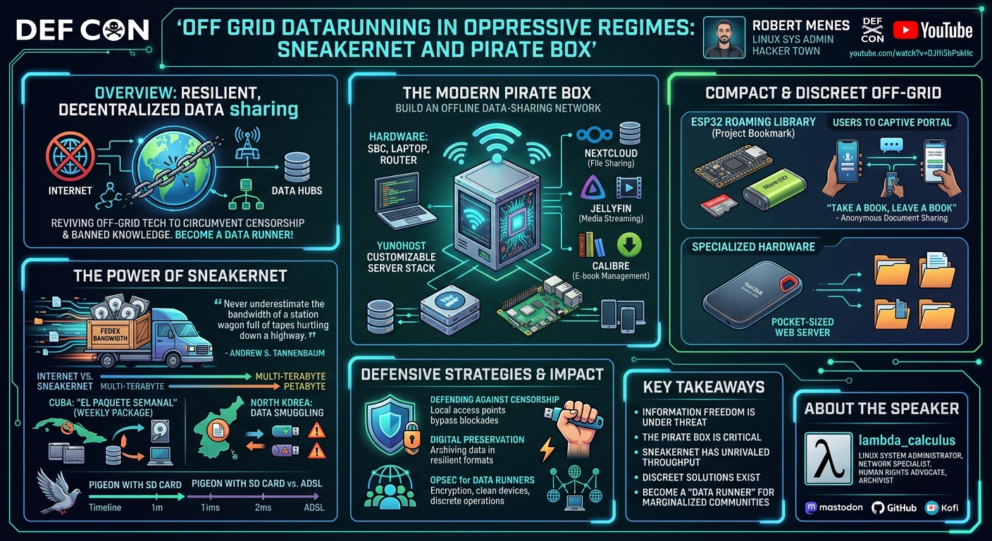 Visual summary for Off Grid Datarunning in Oppresive Regimes: Sneakernet and Pirate Box by Robert Menes