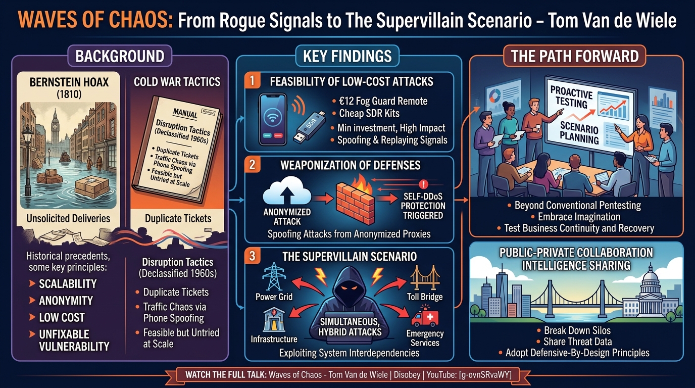 Visual summary for Waves of Chaos: From Rogue Signals to The Supervillain Scenario - Tom Van de Wiele by Tom Van de Wiele