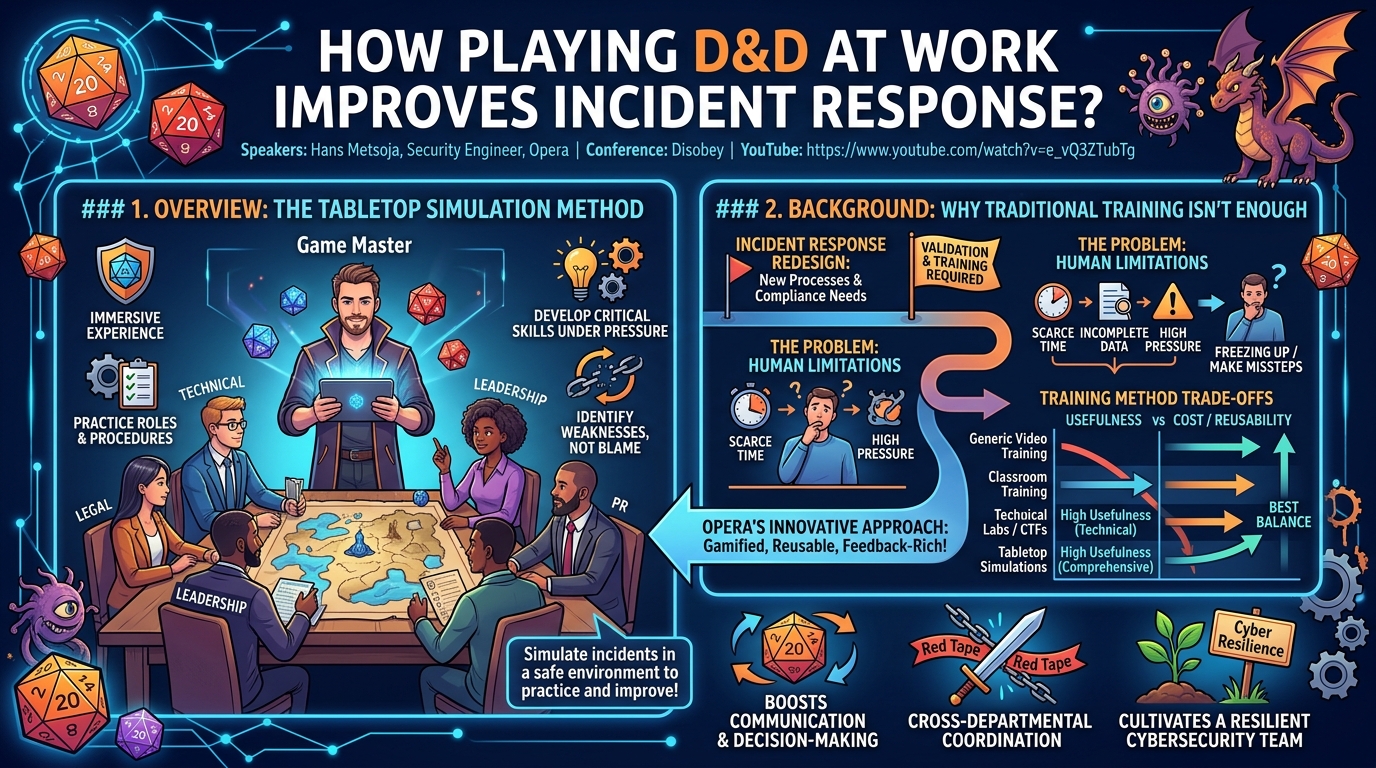 Visual summary for How playing D&D at work can improve your incident response? - Hans Metsoja by Hans Metsoja