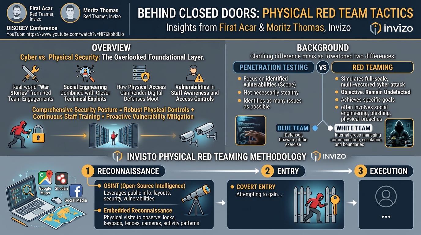 Visual summary for Behind Closed Doors: Physical Red Team Tactics - Firat Acar & Moritz Thomas by Firat Acar, Moritz Thomas