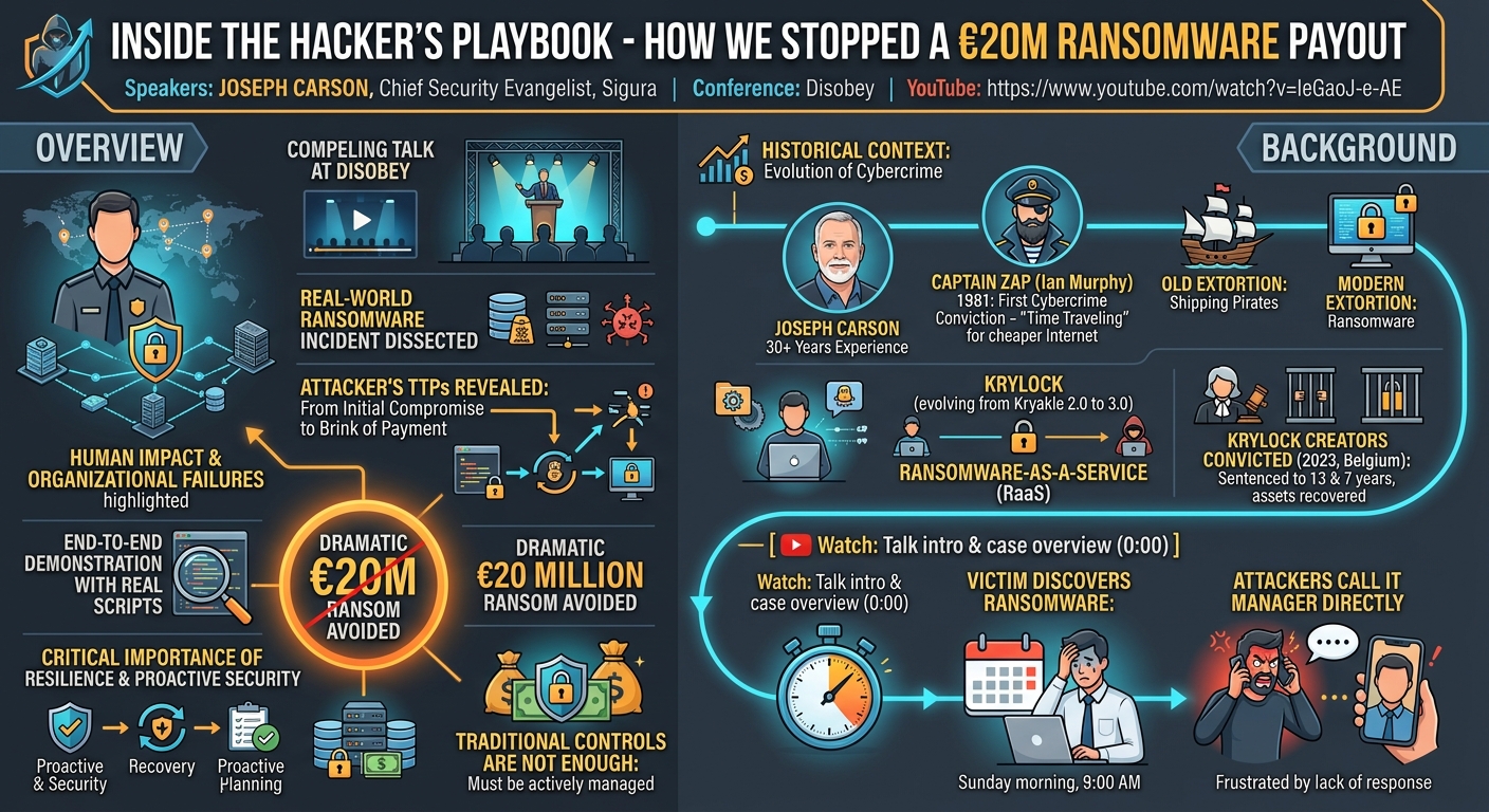 Visual summary for Inside the Hacker's Playbook - How We Stopped a €20M Ransomware Payout - Joseph Carson by Joseph Carson