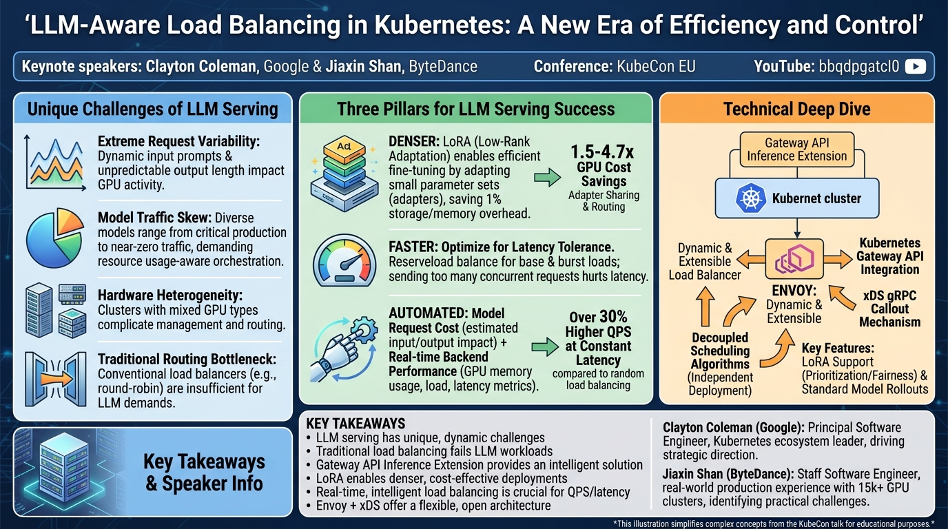 Visual summary for Keynote: LLM-Aware Load Balancing in Kubernetes: A New Era of Effici... Clayton Coleman, Jiaxin Shan by Clayton Coleman, Jiaxin Shan