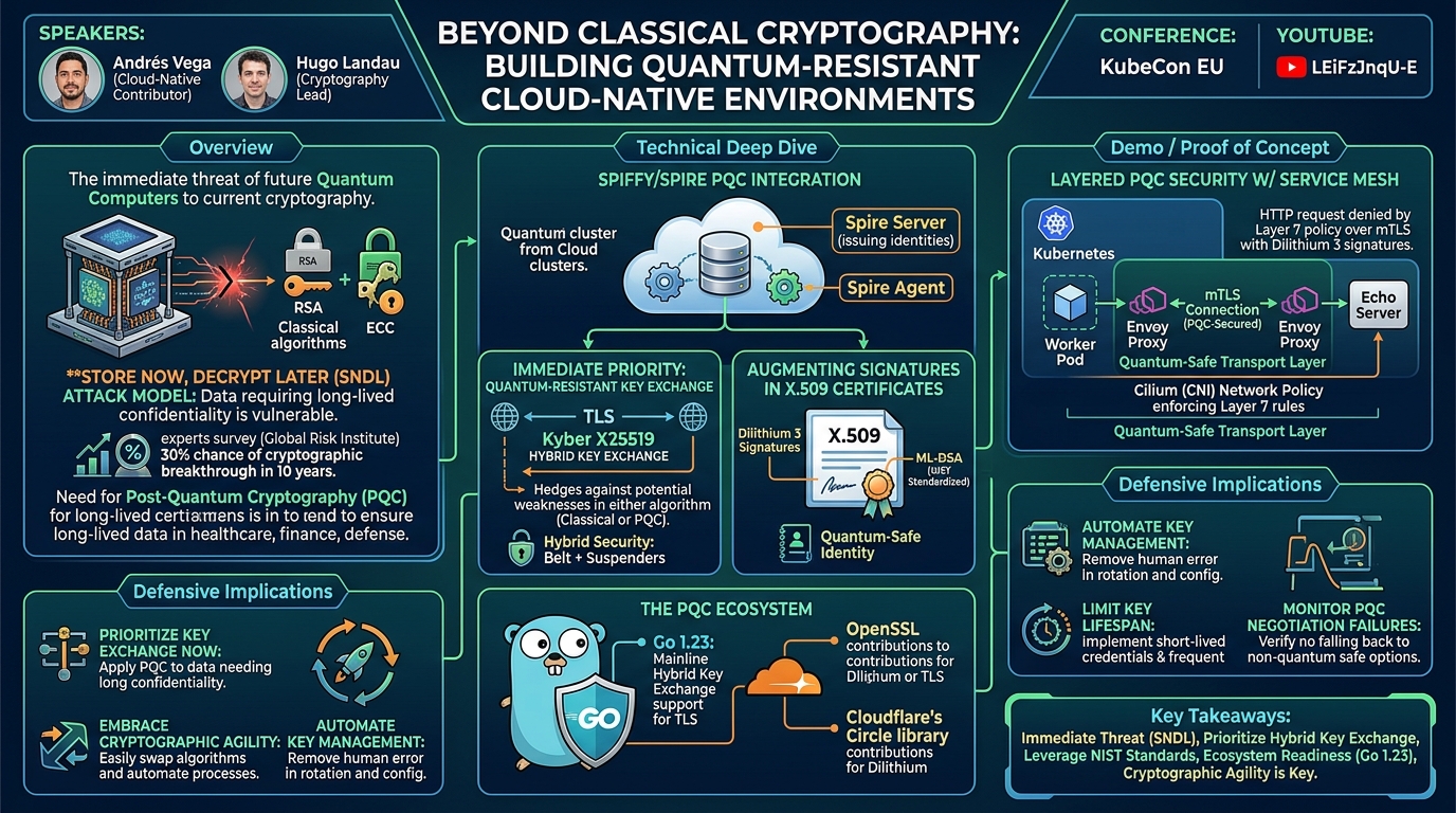 Visual summary for Beyond Classical Cryptography: Building Quantum-Resistant Cloud Native... Andrés Vega & Hugo Landau by Andrés Vega, Hugo Landau