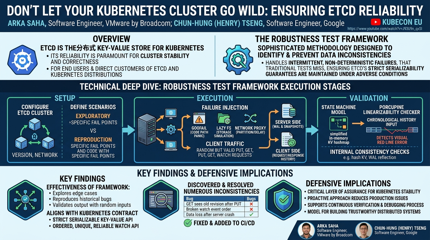 Visual summary for Don't Let Your Kubernetes Cluster Go Wild: Ensuring Etcd Reli... Arka Saha & Chun-Hung (Henry) Tseng by Arka Saha, Chun-Hung
