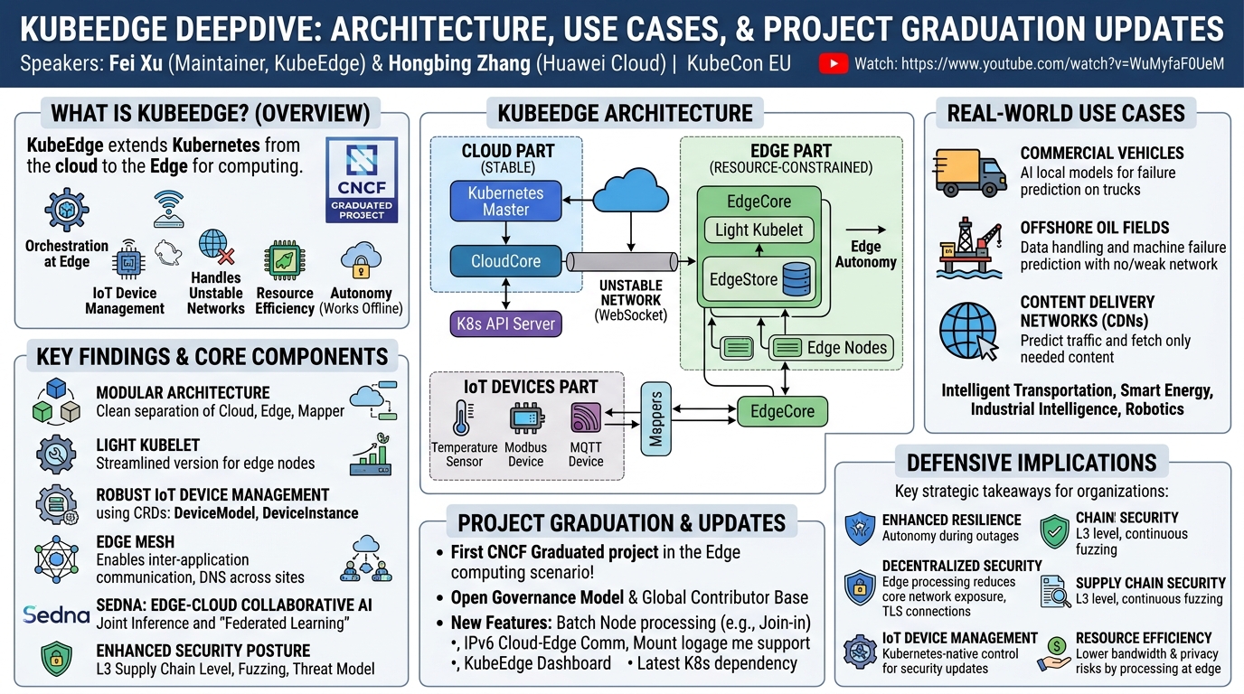 Visual summary for KubeEdge DeepDive: Architecture, Use Cases, and Project Graduation Updates - Fei Xu & Hongbing Zhang by Fei Xu, Hongbing Zhang