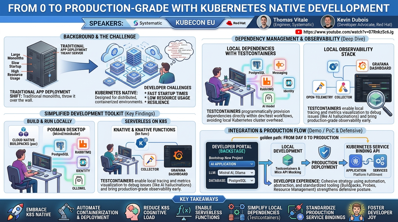 Visual summary for From 0 To Production-Grade With Kubernetes Native Development - Thomas Vitale & Kevin Dubois by Thomas Vitale, Kevin Dubois