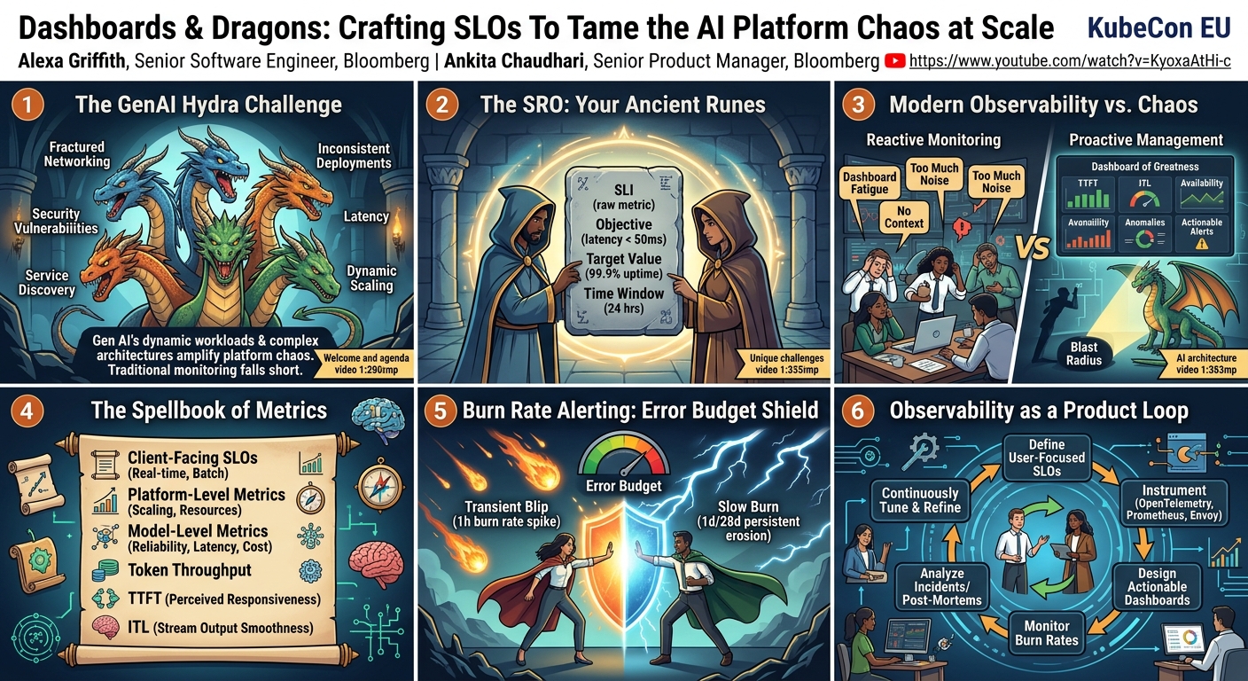 Visual summary for Dashboards & Dragons: Crafting SLOs To Tame the AI Platform Cha... Alexa Griffith & Ankita Chaudhari by Alexa Griffith, Ankita Chaudhari