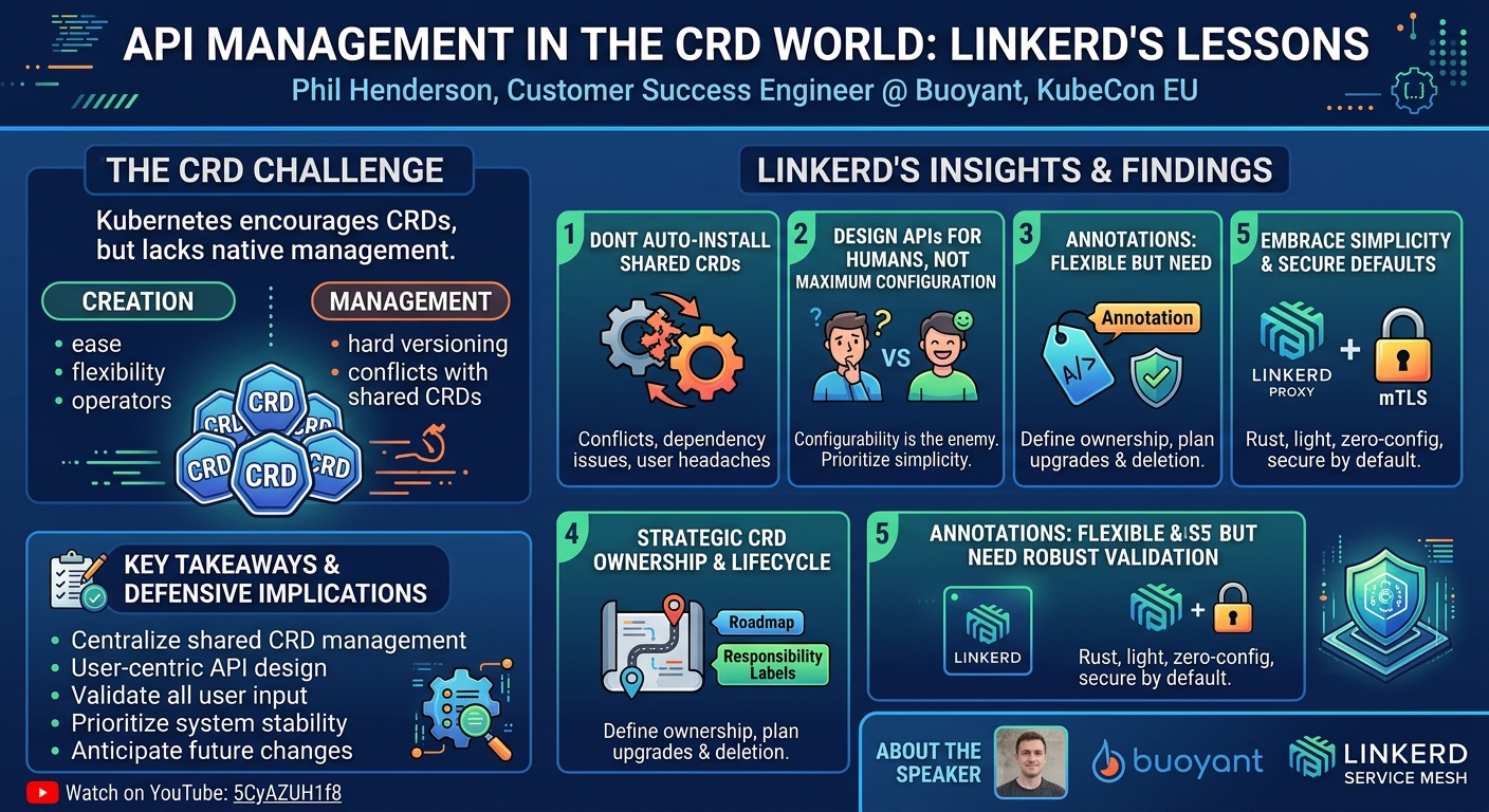 Visual summary for Project Lightning Talk: API Management in the CRD World: What Linkerd Has Learned - Phil Henderson by Phil Henderson