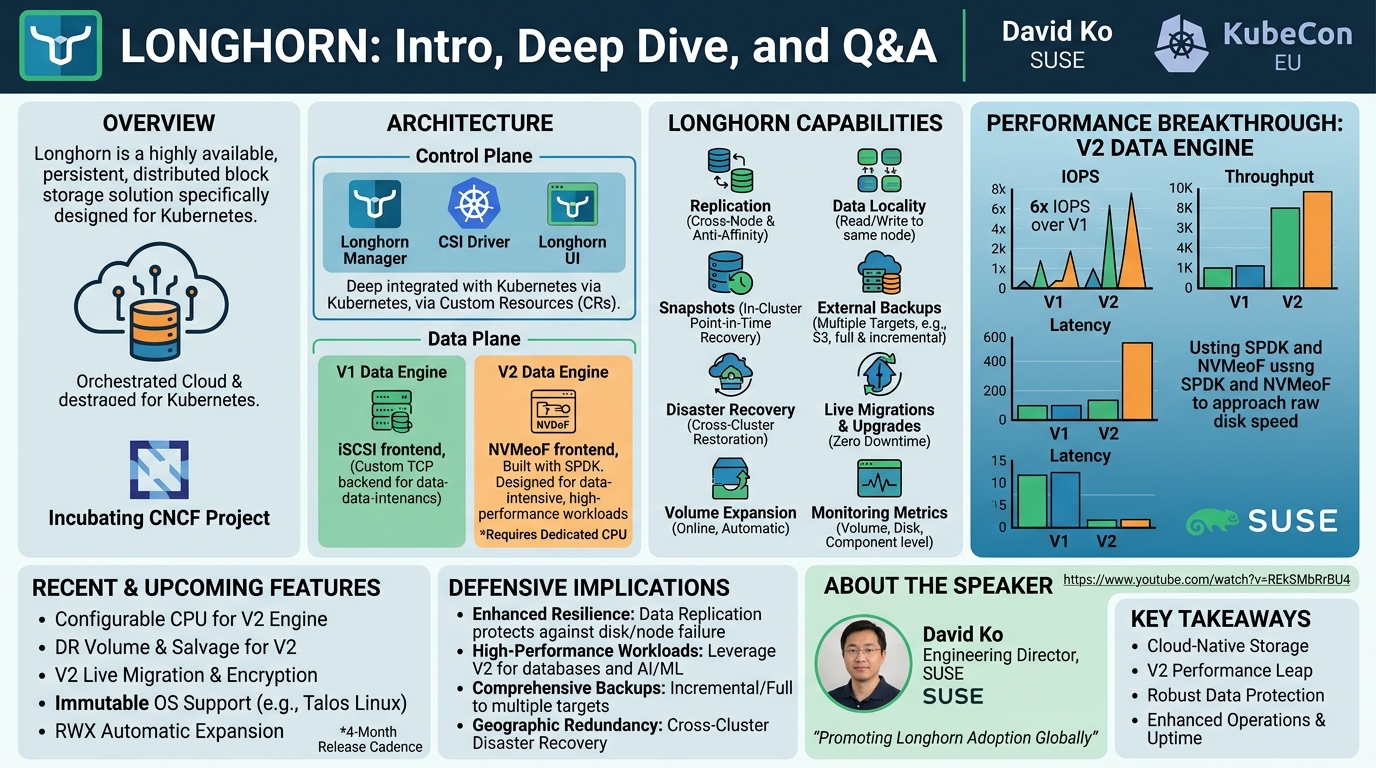 Visual summary for Longhorn: Intro, Deep Dive and Q&A - David Ko, SUSE by David Ko, SUSE