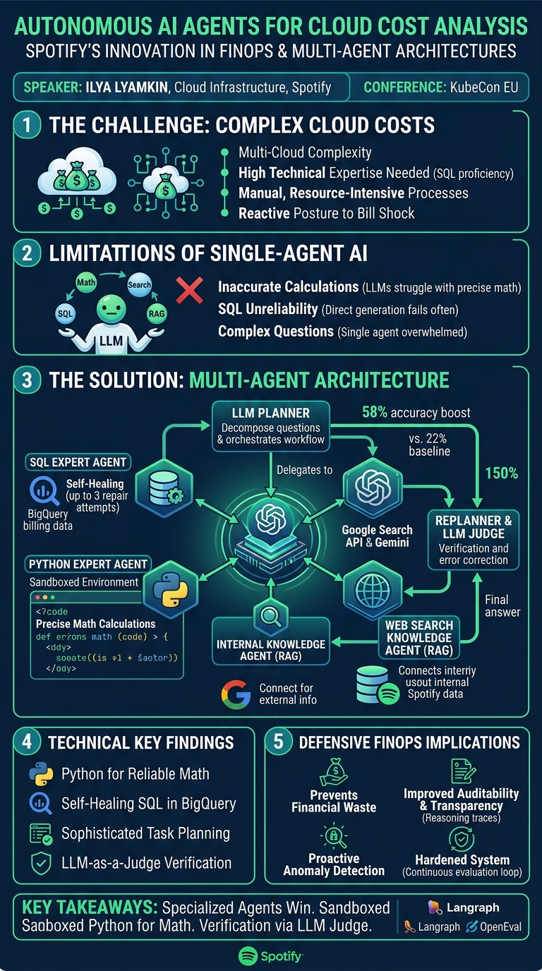 Visual summary for Autonomous Al Agents for Cloud Cost Analysis - Ilya Lyamkin, Spotify by Ilya Lyamkin, Spotify