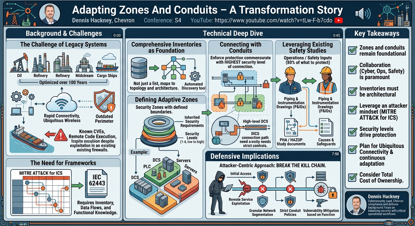 Visual summary for Adapting Zones And Conduits – A Transformation Story by Dennis Hackney